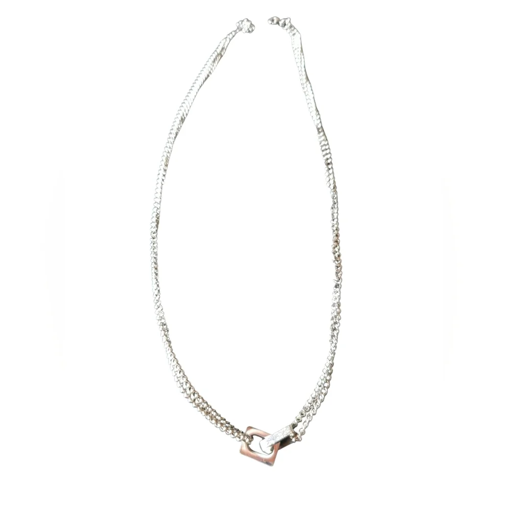 New Stainless Steel Double Square Chain Necklace